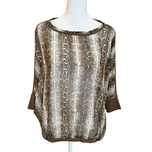 Passports snake-print top, taupe & white, lightweight, flowy silhouette Size MED